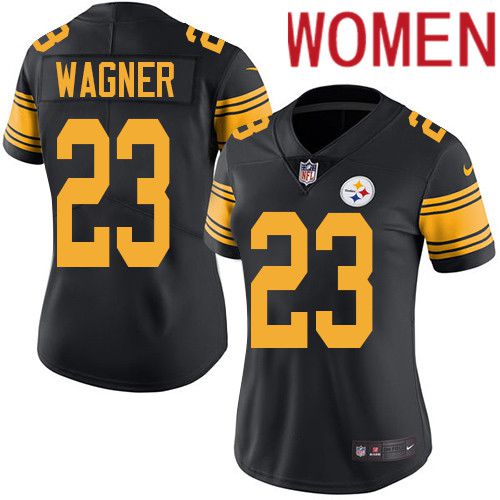 Women Pittsburgh Steelers #23 Mike Wagner Nike Black Vapor Limited Rush NFL Jersey->women nfl jersey->Women Jersey